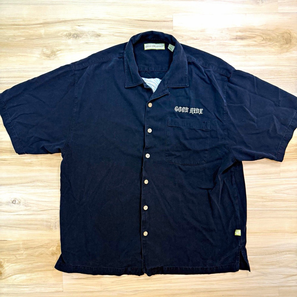 Eagle Dry Goods 100% Silk Shirt Mens XL Black Good Ride Embroidered Camp Shirt⁠